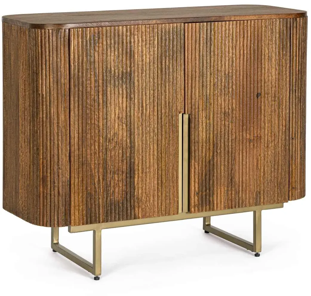 Sideboard Vilas aus Mangoholz, Retro Chic Design, 2 Türen, Natur, goldene U-Form Gestell