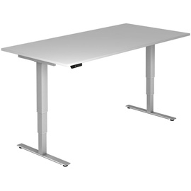 Hammerbacher XDSM2E elektrisch höhenverstellbarer Schreibtisch lichtgrau rechteckig, T-Fuß-Gestell silber 200,0 x 100,0 cm