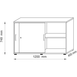 Hammerbacher Schiebetürenschrank V1752S/6/6/RE buche 1 Fachboden 120,0 x 40,0 x 74,8 cm