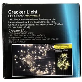 Mojawo 192er Cracker Lichterkette LEDs Innen und Außen warmweiß - Schwarz