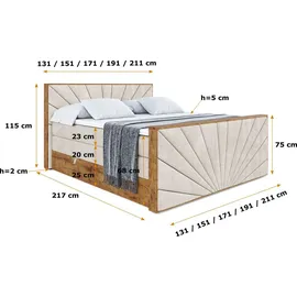altdecor Boxspringbett mit Matratze Topper, Polsterbett mit Bettkasten, LOLLI6-Z KING - 120x200 - Beige Casablanca