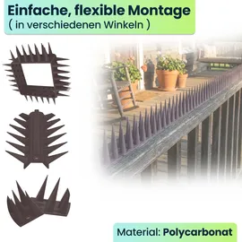 ideoon garden 12er Set Taubenspikes Braun 5,4m - Effektive Vogelabwehr aus Polycarbonat - 3-reihige Abwehrspikes gegen Tauben, Möwen, Marder, Katzen & Eichhörnchen