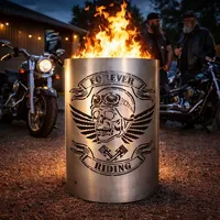 Feuertonne / Feuerkorb „Forever Riding“ – Biker Motiv mit Totenkopf – Robuste Stahl Feuertonne für Garten & Terrasse