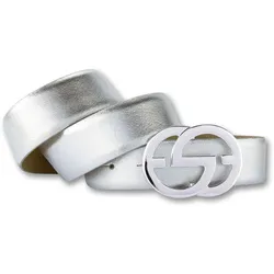 Koppelgürtel SILBERGIFT, Damen, Gr. 95, silber (silberfarben), Leder, metallic, unifarben, feminin,elegant,klassisch, Gürtel, Markante, elegante Druckschließe