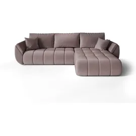 cornero Eckcouch Velours 3-Sitzer Dunkelrosa