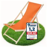 Melko Liegestuhl klappbar Strandstuhl aus Holz Holzliege Garten Faltliege Orange Gartenliege