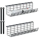 Relaxdays Kabelkanal Schreibtisch, 2er Set, Kabelmanagement, HBT: 11 x 43 x 14 cm, mit Kabelbinder, Kabelhalter, schwarz
