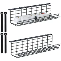 Relaxdays Kabelkanal Schreibtisch, 2er Set, Kabelmanagement, HBT: 11 x 43 x 14 cm, mit Kabelbinder, Kabelhalter, schwarz
