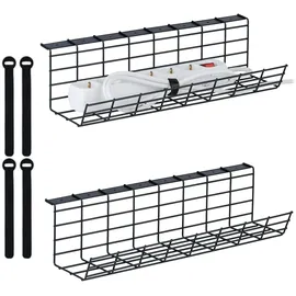 Relaxdays Kabelkanal Schreibtisch, 2er Set, Kabelmanagement, HBT: 11 x 43 x 14 cm, mit Kabelbinder, Kabelhalter, schwarz