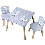 KESPER Kindertisch mit 2 Stühlen, Material: Faserplatte, Maße: 55 x 55 x 45 cm, Motiv: Alpaka, Farbe: Grau | 17702 13
