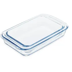 Relaxdays Auflaufform Set, 2 Größen, Glas, Ofenformen für Lasagne, Gratin, Tiramisu, spülmaschinengeeignet, transparent