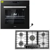 KB Elements Gasherd-Set Einbaubackofen 60 cm mit Gaskochfeld 90 cm, 5 Flammig, mit 2-fach-Teleskopauszug, AQUA CLEAN, Airfry Funktion, Gaskochfeld mit vollkupfer-Brennern schwarz