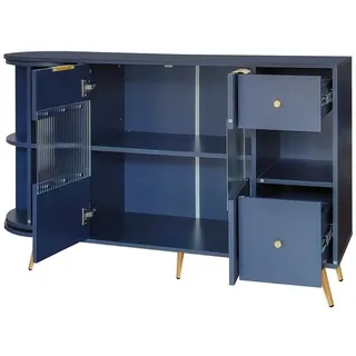 i@home Sideboard Aufbewahrungsschränke, Buffetschränke, Küchenmöbel (für Esszimmer Wohnzimmer, Vielfältiger), 2 Schubladen, 2 Türen, mit Glasschiebetüren und LED-Leuchten,Blau blau