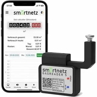 Smartnetz Smart Gas Reader 5 BK4 / BK G4- WiFi mit APP Anbindung & Tasmota INAPP Fernsteuerung | WLAN | MQTT | HOMEASSISTANT | Für alle BK4 Modelle Gaszähler AUSLESEN (Gasreader 5)