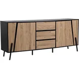 Beliani Sideboard heller Holzfarbton / schwarz 3 Schubladen 2 Schränke Blackpool