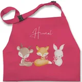 Kinderschürze Schürze Kinder Jungen Mädchen - Tiere - Reh Fuchs Hase süße Waldtiere mit Name - 7-14 Jahre - Pink - personalisierter kochschürze kinderkochschürzen tieren schuerzen 14 tier - 7-13 Jahre