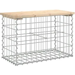 DELUKE® Gartenbank Gabionen BIKS aus Stahl 63x31,5x42cm Kiefernholz Natur Gabionenbank Gartentisch aus Gabionen Steinkorb Gabionengitter