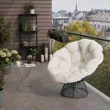GarveeMore Papasan Sessel 360° Drehbar, Runder Sessel mit Kissen in Rattan-Optik, Ergonomischer Relaxsessel & Lounge Sessel mit Stahlrahmen für Wohnzimmer Boho Deko (Beige)