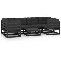 vidaXL 7-tlg Garten-Lounge-Set mit Kissen Schwarz Massivholz Kiefer