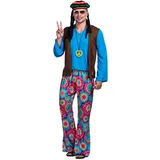 EraSpooky 70er 80er Herren Hippie Kostüm Schlaghose Liebe Frieden Kostüm Boho Blumendruck Ausgestellte Hosen Hippie Disco Hosen Set mit Hippie Accessoires