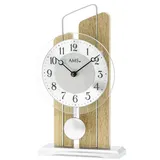 AMS Pendeltischuhr Tischuhren mit Pendel, Metall-Holz-Glas Kombination braun