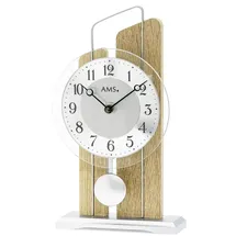 AMS Pendeltischuhr Tischuhren mit Pendel, Metall-Holz-Glas Kombination braun