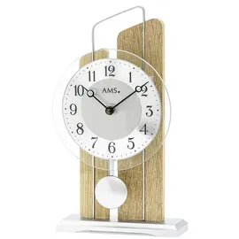 AMS Pendeltischuhr Tischuhren mit Pendel, Metall-Holz-Glas Kombination braun