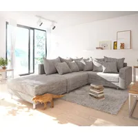 DeLife Ecksofa Clovis Hellgrau Strukturstoff Hocker Armlehne Ottomane Rechts Modulsofa, - Grau/Hellgrau