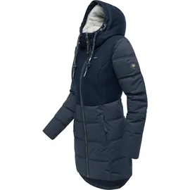 Ragwear Damen, Lange Steppjacke Wintermantel mit Kapuze Ashani Block Intl. Navy25 Gr. S - S