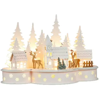 Hi Haushalt International Beleuchtete LED Weihnachtsstadt mit Rentieren Weihnachtsdeko