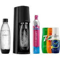 Sprudelwasserbereiter SodaStream Terra Black + 2 Flaschen + Sirup-Set (7Up x Mirinda x Energy)