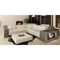 Xlmoebel Ecksofa Wohnlandschaft mit Ecksofa und USB-Anschluss aus Leder und Textil in, Hergestellt in Europa weiß