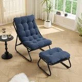 Ball & Cast Outdoor Lounge Sessel, Relaxsessel mit Hocker und Cushion für Garten, Balkon, Wohnzimmer & Schlafzimmer, Marineblau