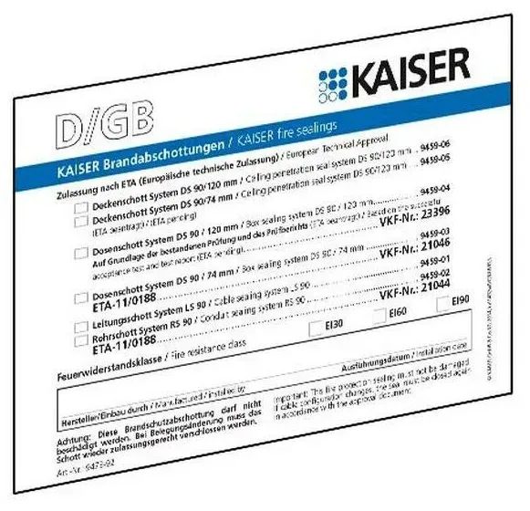 Kaiser Schott-Kennzeichnungsschild 9473-92 für Schott (DE/GB/FR/NL)