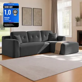 VASAGLE Ecksofa modulares Sofa 244 cm mit großer Chaiselongue rechts schiefergrau