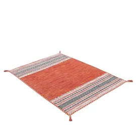 carpetfine Kelim Azizi, orange, 80x150 cm | Moderner Teppich für Wohn- und Schlafzimmer