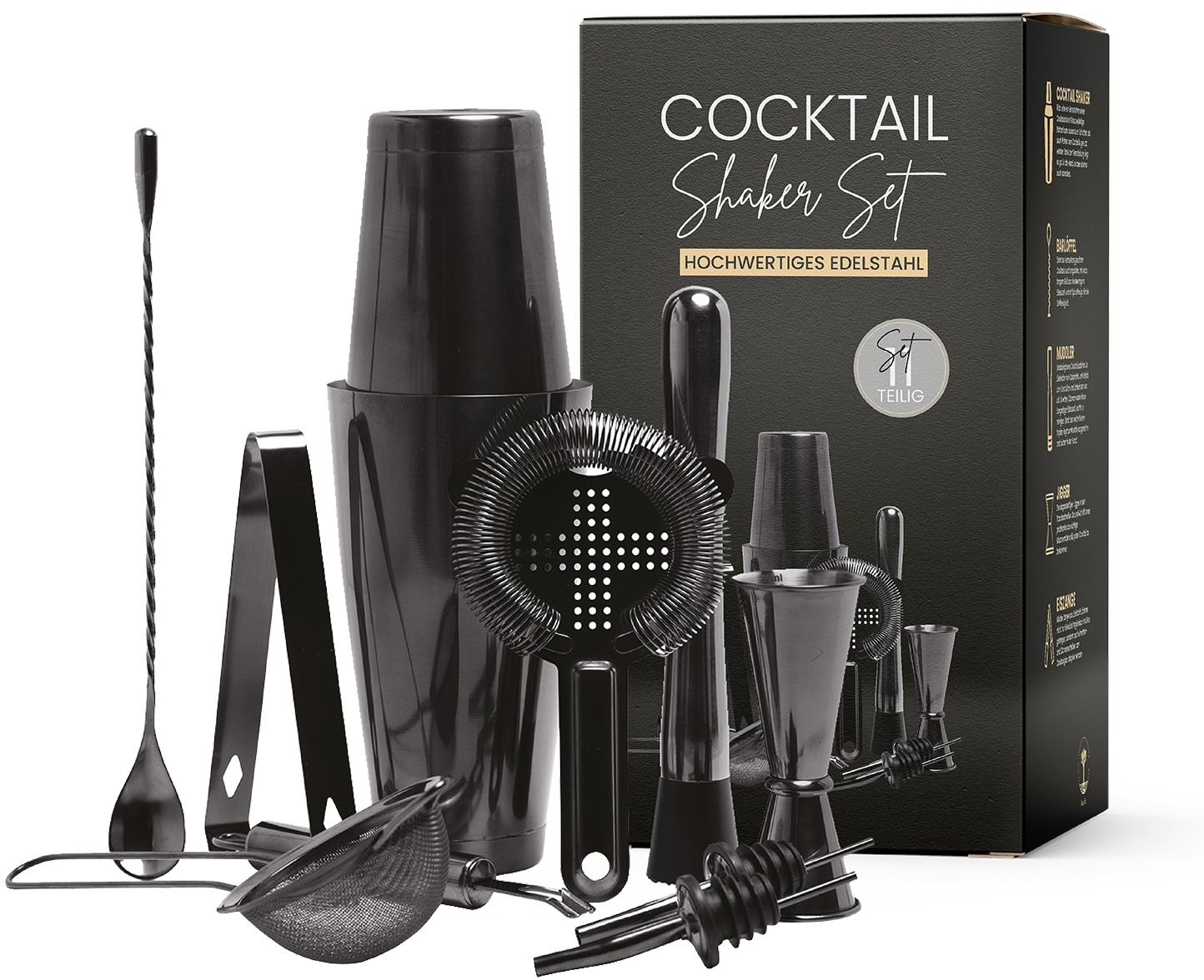 ShakeIN Cocktail Set 12-teilig  Edles Cocktail Shaker Set in Space Grey  Cocktail Mix Set