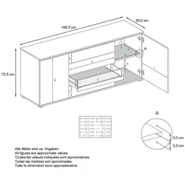 Vladon Faro V2 166,5 x 75,5 x 35 cm Weiß matt / Weiß Hochglanz