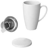 Intirilife Porzellan Kaffeetasse mit Deckel in Weiß | Gr.: