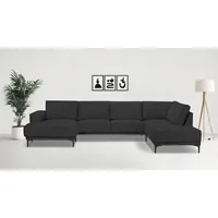 Wohnlandschaft OTTO HOME "XXL Sofa Oland, Struktur, Flachgewebe, Luxus-Microfaser, Boucle", grau (anthrazit), B:345cm H:85cm T:210cm, 100% Polyester, Sofas, Wohnlandschaft, U-Form, 345 cm, Wellenunterfederung, Skandi-Design, Metallfüße