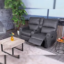 Mendler 2er Kinosessel HWC-K17, Relaxsessel Fernsehsessel Sofa, Nosagfederung Getränkehalter Fach ~ Stoff/Textil dunkelgrau