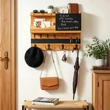 JKOKPMG Schlüsselbrett mit Ablage, Schlüsselbrett Holz mit 12 Haken Nutzt, Schlüsselanhänger Wand Key Holder Modern, Wandregal Schlüssel für Flur & Eingang