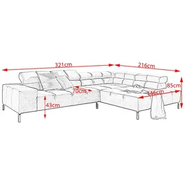 KAWOLA Ecksofa Nelson Velvet Recamiere rechts mit motorischem Sitzvorzug smaragd