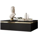 lookway Nachttisch Schwarz, Matt mit Goldener Dekorativer Leiste Modernes Schlafzimmermöbel