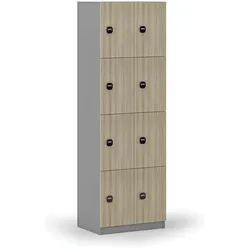 Holzspind mit Ablagefächern, 8 Fächer, RFID-Schloss, grau/Eiche natur