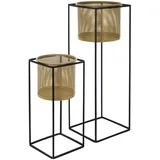 ML-Design Blumenständer 2Er Set Schwarz-Gold 21x21x47 cm 25x25x71 cm aus Stahl