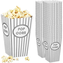 Relaxdays Popcorntüten, 48er Set, gestreift, Retro-Optik, Kino, Filmabend Zubehör, Pappe, Popcornbehälter, silber/weiß