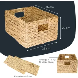 HMF Aufbewahrungskorb faltbar geflochten aus Wasserhyazinthe Seegras 36 x 28 x 20 cm beige