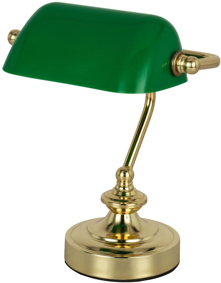 Tischleuchte beweglich Bankerleuchte Messing grün Schreibtischleuchte Vintage, Metall Acryl, 1x E14, LxBxH 19x16,5x24 cm