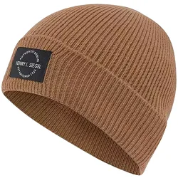 H.I.S. Unisex Beanie gemütliche Winter-Mütze leichte Strick-Mütze mit Logo-Patch 40102616 Hellbraun - One-Size